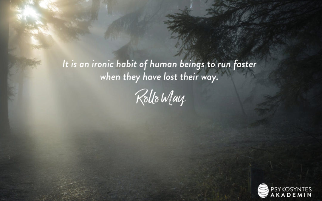 It is an ironic habit of human beings to run faster when they have lost their way. Rollo May